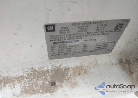 2015 Chevrolet Silverado 2500Hd Lt z USA, uszkodzony, nr VIN 1GC1KVE84FF170975